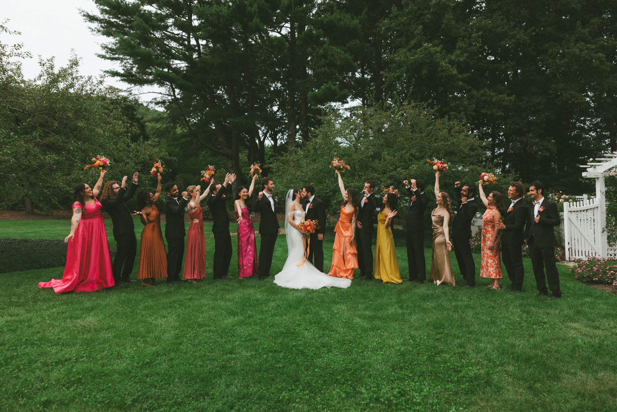 Bride groom and wedding party Gardens at Uncanoonuc Mountain