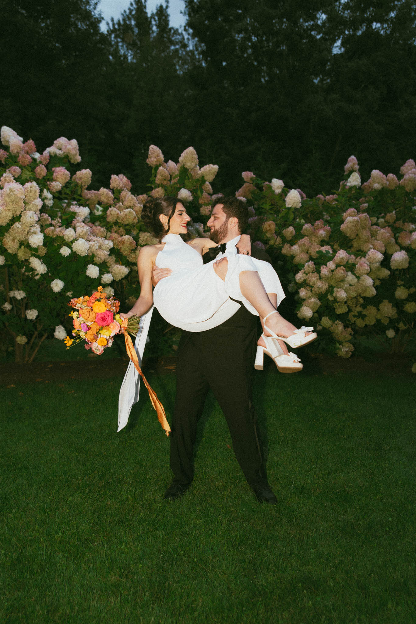 Flash photography of bride and groom